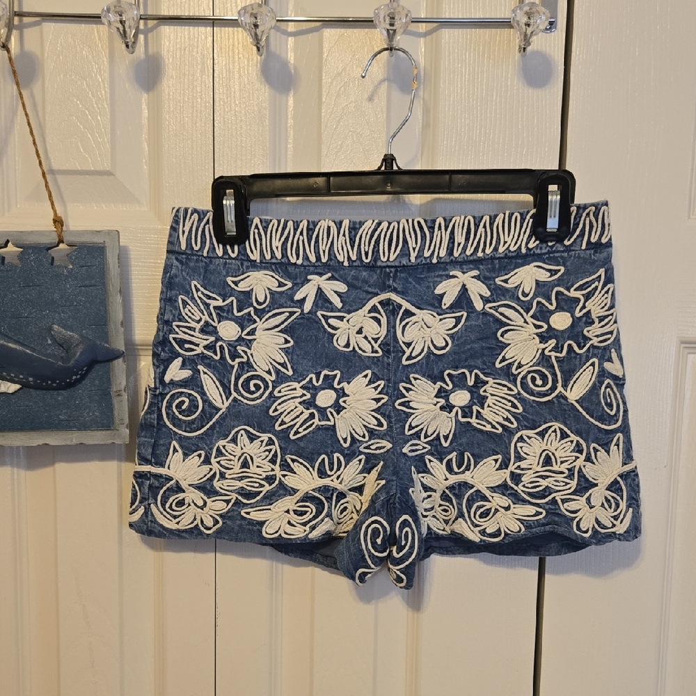 Floral Embroidered Denim Shorts